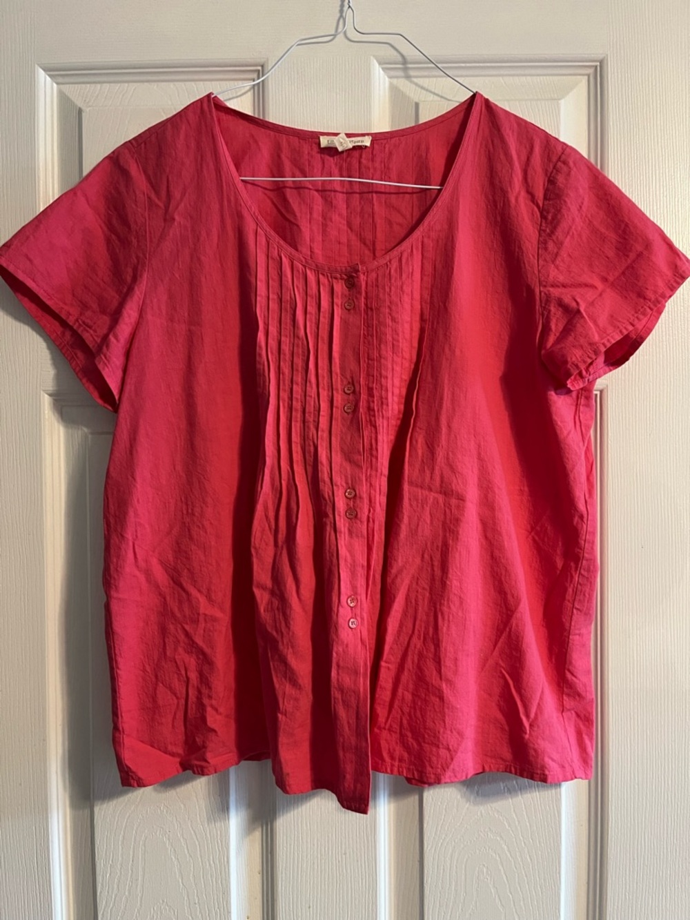 Eileen Fisher Linen Blend Pintuck Button Front Size L Pink Short Sleeve Classic